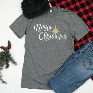 Christmas Shirts for Women Unisex Merry Christmas Shirt Holiday Shirts for Women Secret Santa Gift Christmas Star Shirt Merry and Bright