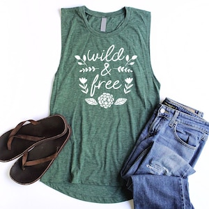 Wild and Free Muscle Tank Women Boho Tank Tops for Women Botanical Tanks Hippie Clothes Summer Shirts Women Muscle Tee Women