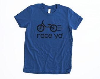 Race Ya' Balance Bike Shirt Toddler Boy Unisex Girls Bike T Shirt for Kids Cycling Shirt Toddler Gifts for Kids Bicycle Toddler Boys Shirt