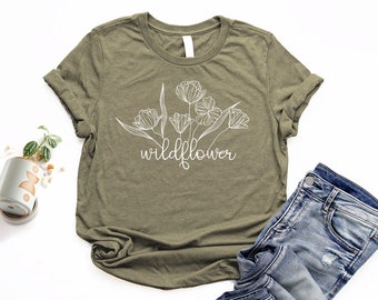 Wildflower Shirt Women Floral Shirts Botanical Tshirt Hippie Shirt Boho Shirt California Poppy Flower Shirt Nature Shirt Garden Shirt