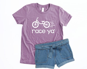 Race Ya' Balance Bike Shirt Toddler Girl Unisex Boys Bike T Shirt for Kids Cycling Shirt Toddler Gifts for Kids Bicycle Youth Girls Shirt