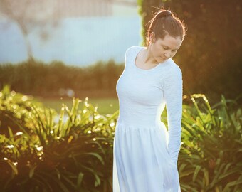 LDS Temple Dress, Temple dresses, white temple dress, lace temple dress, womens white dress, long sleeved dress, white maxi dress