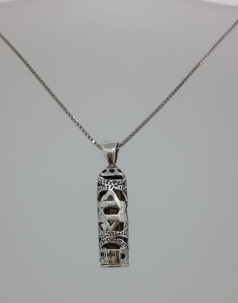 Sterling Silver MEZUZAH Pendant Scroll Klaf SHEMA ISRAEL Prayer Jewish