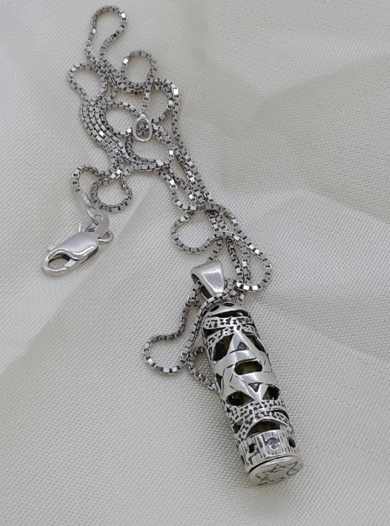 Sterling Silver MEZUZAH Pendant Scroll Klaf SHEMA ISRAEL Prayer Jewish