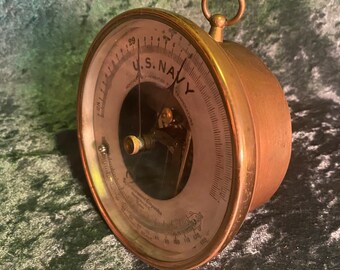 Antique US Navy Aneroid Barometer Thermometer Tycos Rochester New York