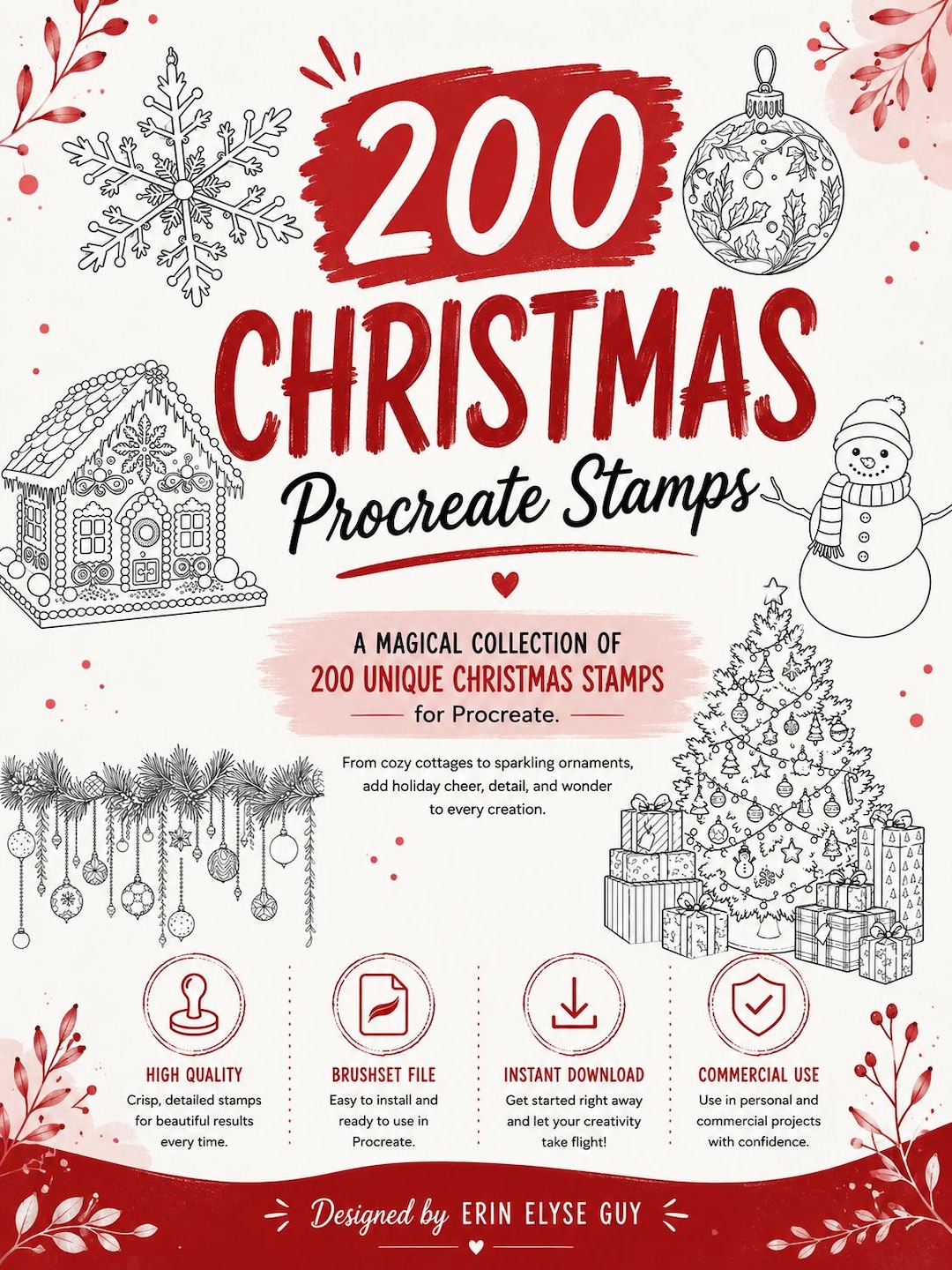 200 Procreate Christmas Stamps Bundle | Holiday Art (digital Download ...