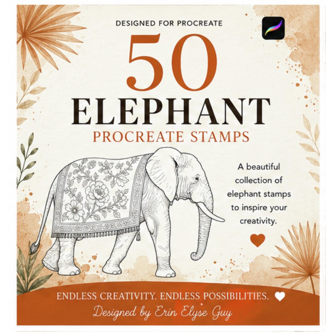 50 Elephant Procreate Stamps | Safari Animal Digital Art Brushes ...