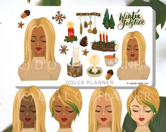 Winter Solstice, Yule, Winter Holiday, Winter Celebrations, Character, Girl Planner and Journal Stickers