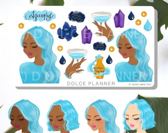 Aquarius Zodiac Astrology Planner and Journal Stickers