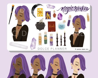 Magic Worker, Spells, Magic, Casting, Witch, Halloween People, Girl Planner and Journal Stickers