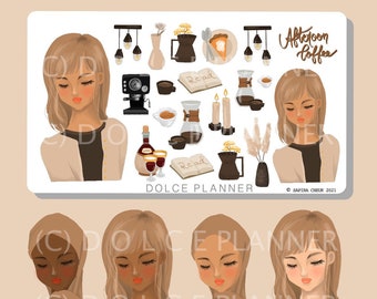 Afternoon Coffee Girl Planner and Journal Stickers