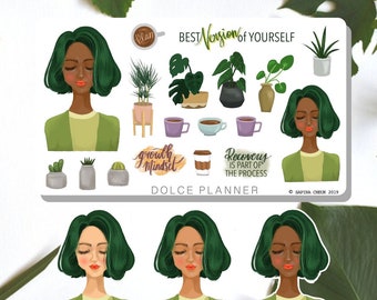 Best Version of Myself, Self Care, Self Improvement, Growth, Plants, Planner and Journal Stickers
