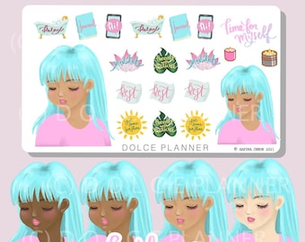 Time for Myself, Mediate, Relax time, Journal, Rest, People, Girl Planner and Journal Stickers