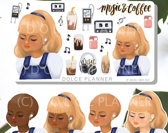 Music and Coffee Time Planner and Journal Stickers