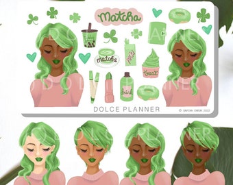 Matcha March, Spring, Clovers, St. Patrick's Day Planner and Journal Stickers