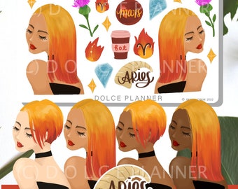 Aries Zodiac Astrology Planner and Journal Stickers