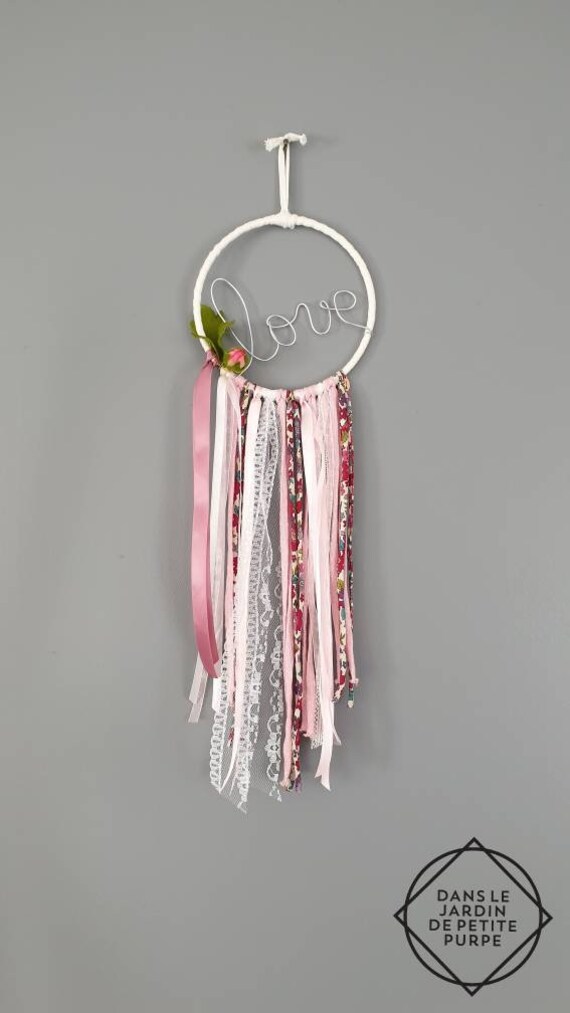 Attrape Rêves Dreamcatcher - Macramé Décoration Murale Bohème, Shabby Chic, Fait Main Mariage Love