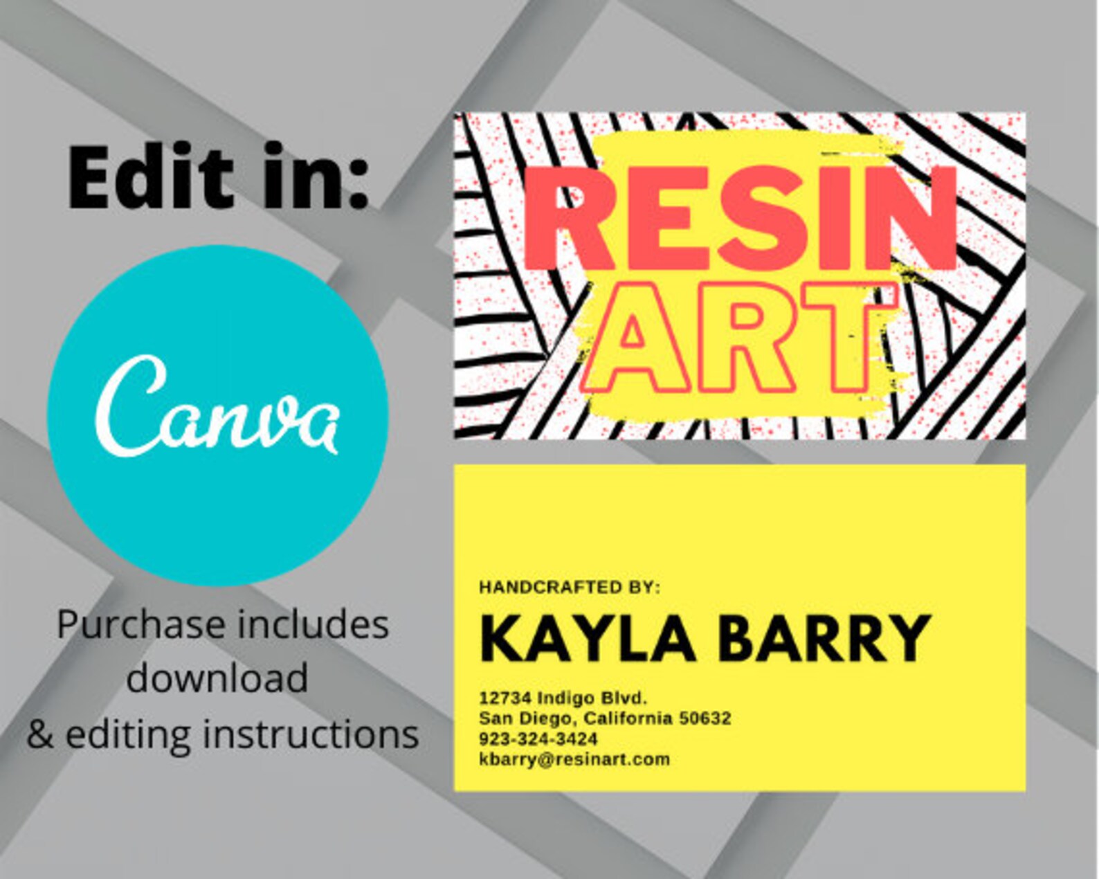 Business Card Resin Artist Digital Download Double Etsy