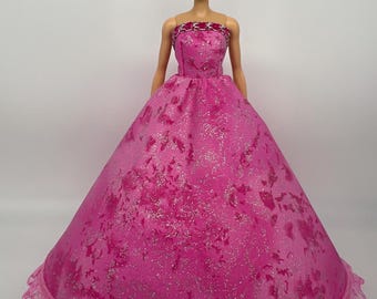 Sparkly Pink Princess Doll Dress – Cotton Fabric, Lace Trim, Birthday Party Wear