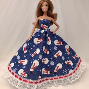 Handmade 11.5&quot; Doll Dress: Shimmery Cotton Snowman Winter Outfit