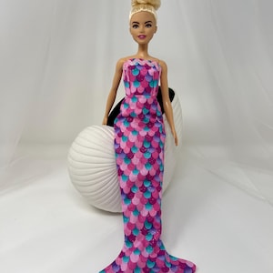 Handmade Mermaid Doll Costume: Pink Sparkly Outfit for 11.5 inch Doll