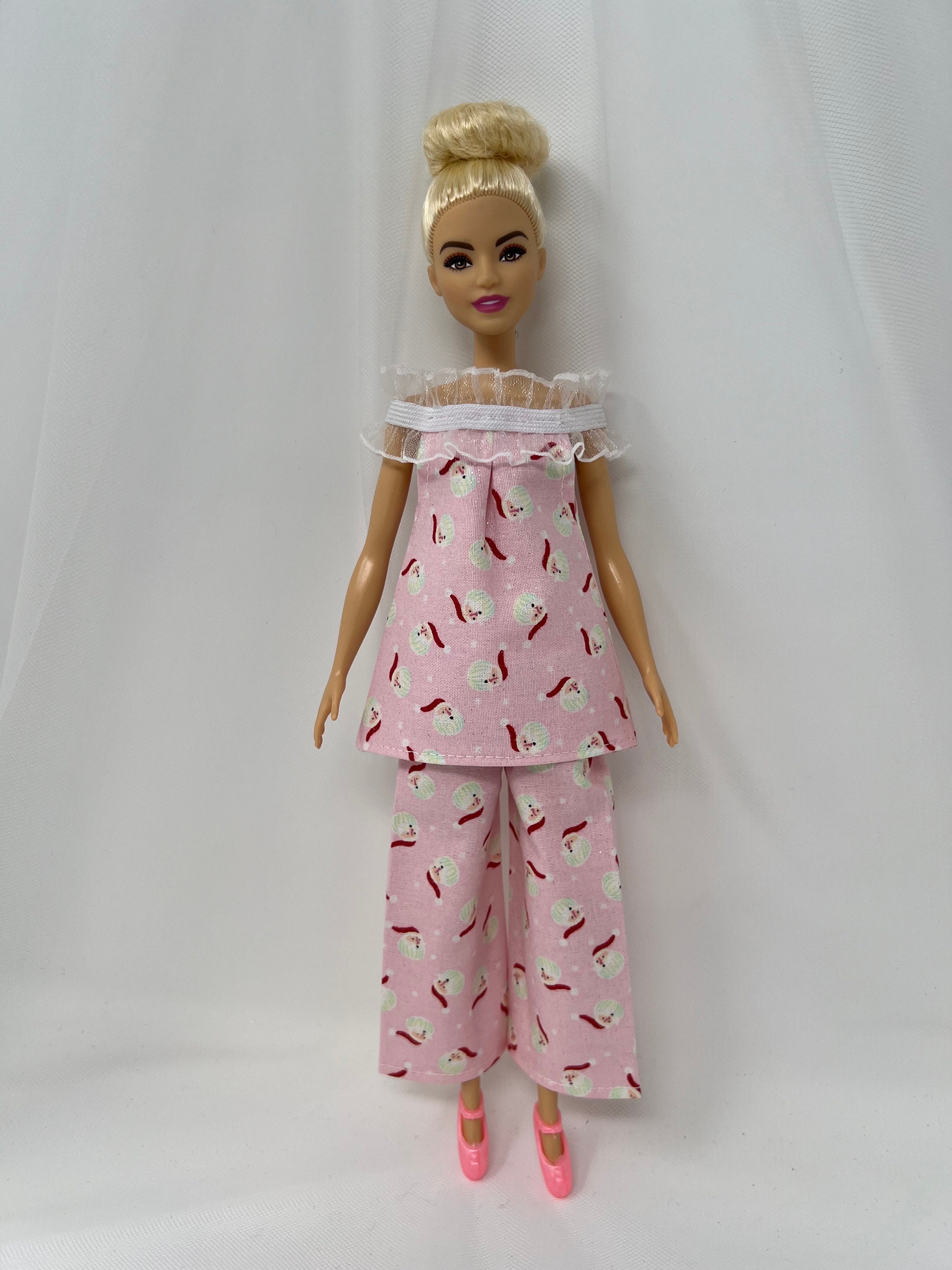 Handmade Fashion Doll Clothes 11.5 Fashion Doll Clothes for Regular, Curvy,  Ken and Sisters Blue Christmas Gingerbread Barbie Pajamas 