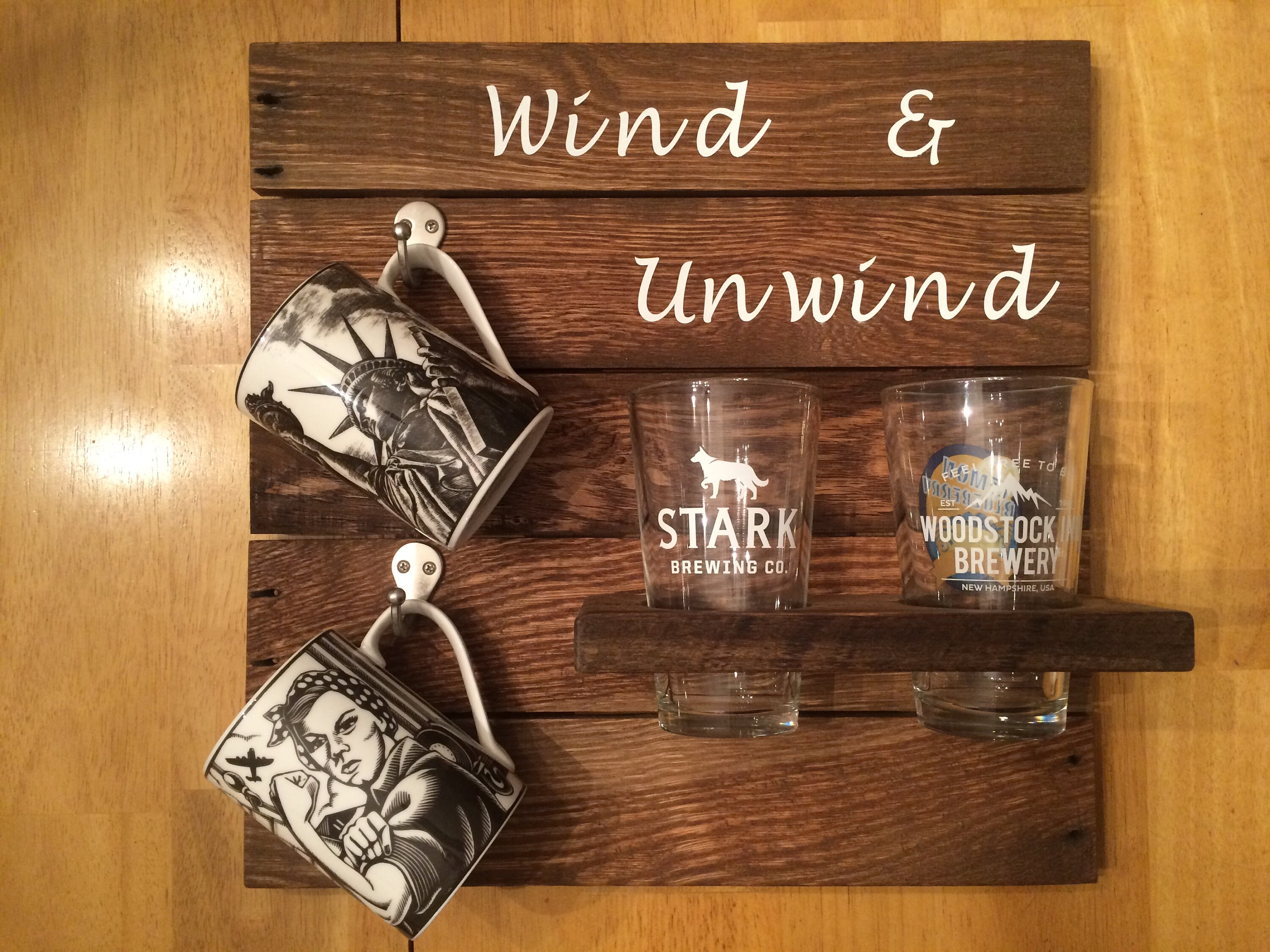 Coffee Mug And Pint Glass Holder Wooden Sign Reclaimed Wood Etsy