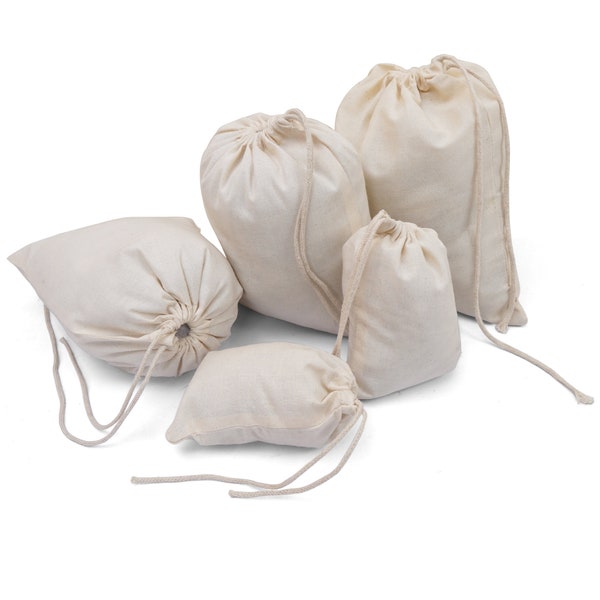 Biglotbags - Premium 8 x 10 Inches Cotton Muslin Bags - 145 GSM 100% Organic Cotton Single Drawstring Reusable Storage Muslin Bags