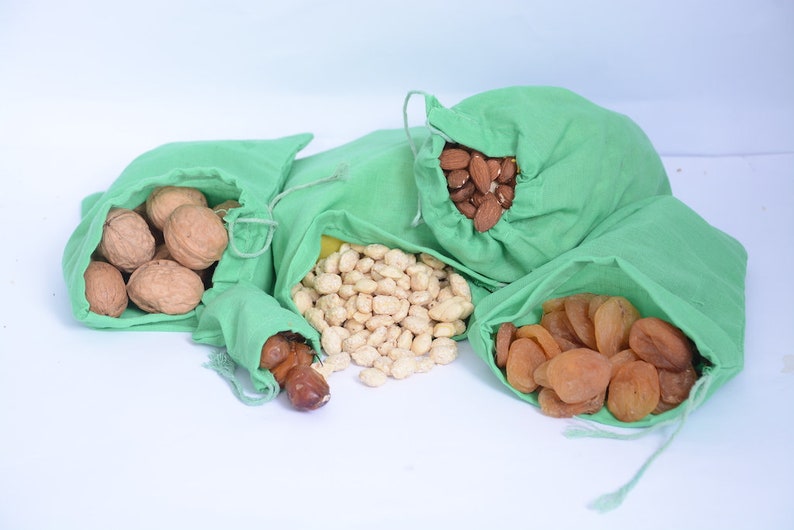 10 x 12 Inches Reusable Cotton Pouches Green Single Drawstring Premium Quality Gift Storage and Party Favor Cotton Bags