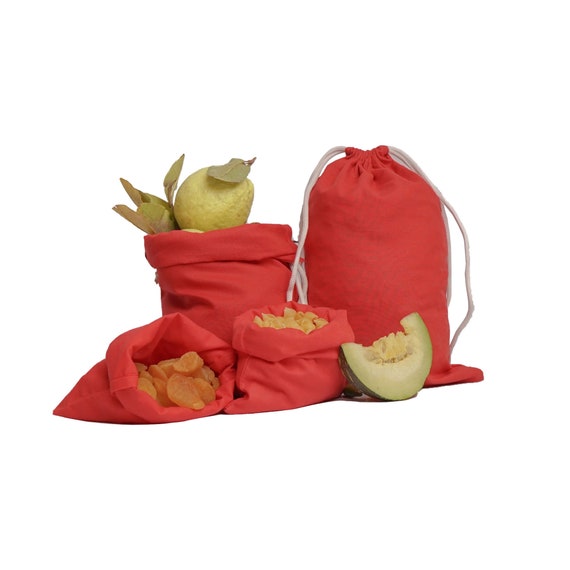 Lot De Sacs En Coton Rouge Réutilisables - Cordon Unique, éco-responsable, Fait Aux USA