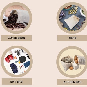 Biglotbags Premium 100% Organic Cotton Double Drawstring Storage Muslin Bag. 145 GSM Cotton Durable Bags Food Storage, Gift & Favor Bags image 7