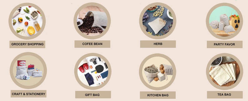 Biglotbags Premium 100% Organic Cotton Double Drawstring Storage Muslin Bag. 145 GSM Cotton Durable Bags Food Storage, Gift & Favor Bags image 7