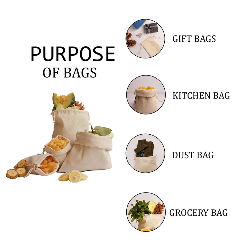 cotton muslin bags are perfect for a variety of uses, whether you need a cotton storage bag for organizing, gift bags for special occasions, or craft bags for creative projects, we have you covered. Wedding favor bags add a charming touch to any event. Keep your groceries fresh with produce bags and accessories in jewelry bags, or protect your seeds with seed bags. Ideal for herbs, our herb bags help preserve freshness, Our versatile collection meets all your storage and packaging needs