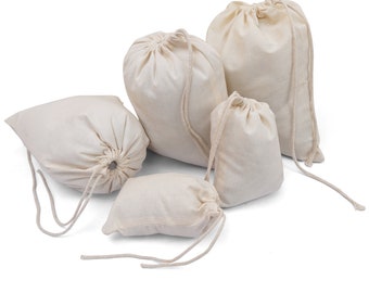 Biglotbags - Premium 5 x 7 inch katoenen mousseline zakken - 145 GSM 100% biologisch katoen Herbruikbare opbergzakken met enkel trekkoord