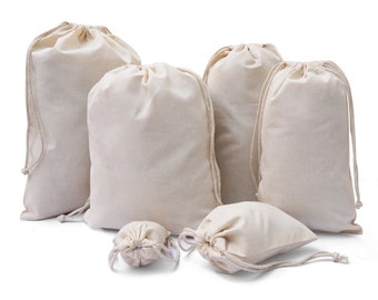 6 x 8 Inches 100% Cotton Muslin Bags, Reusable Double Drawstring Bags, Gift Bags, Craft Bags, Produce Bags, Wedding Favors & Dust Bags