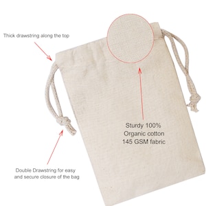 Biglotbags Premium 100% Organic Cotton Double Drawstring Storage Muslin Bag. 145 GSM Cotton Durable Bags Food Storage, Gift & Favor Bags image 5