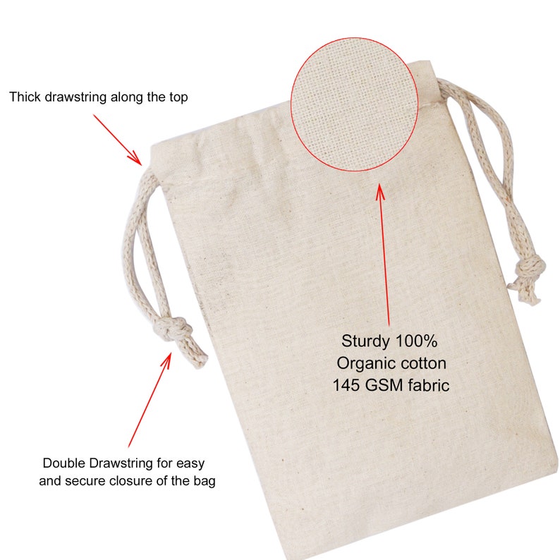 Biglotbags Premium 100% Organic Cotton Double Drawstring Storage Muslin Bag. 145 GSM Cotton Durable Bags Food Storage, Gift & Favor Bags image 5