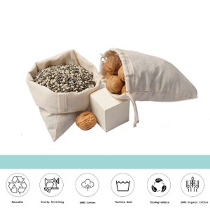 Biglotbags Premium 100% Organic Cotton Double Drawstring Storage Muslin Bag. 145 GSM Cotton Durable Bags Food Storage, Gift & Favor Bags image 9