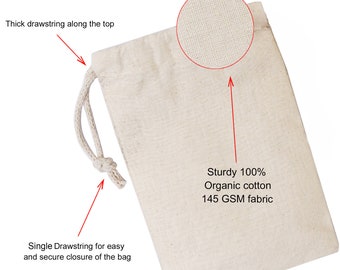 10 x 12 Inches 100% Cotton Single Drawstring Bags Bulk – Eco-Friendly Favor Pouches for Parties, Tea, Soaps, Herbs, Gifts, Dust & Coin Bags