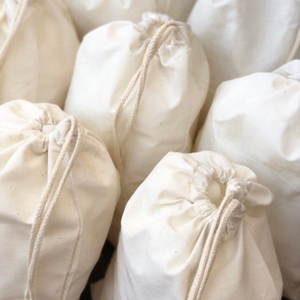 Biglotbags - Premium Cotton Muslin Bags - 145 GSM 100% Organic Cotton Single Drawstring Thick Reusable Cotton Storage Muslin Bags