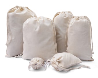 5 x 7 Inches 100% Cotton Muslin Bags, Reusable Double Drawstring Bags, Gift Bags, Craft Bags, Produce Bags, Wedding Favors & Dust Bags