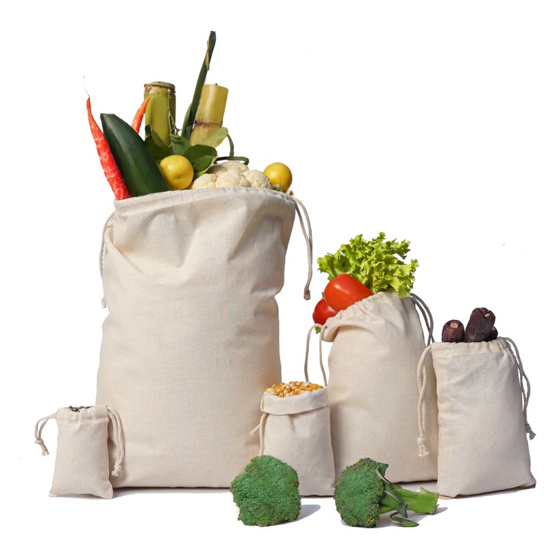 Biglotbags Premium 100% Organic Cotton Double Drawstring Storage Muslin Bag. 145 GSM Cotton Durable Bags Food Storage, Gift & Favor Bags image 2