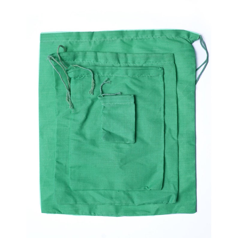 10 x 12 Inches Reusable Cotton Pouches Green Single Drawstring Premium Quality Gift Storage and Party Favor Cotton Bags