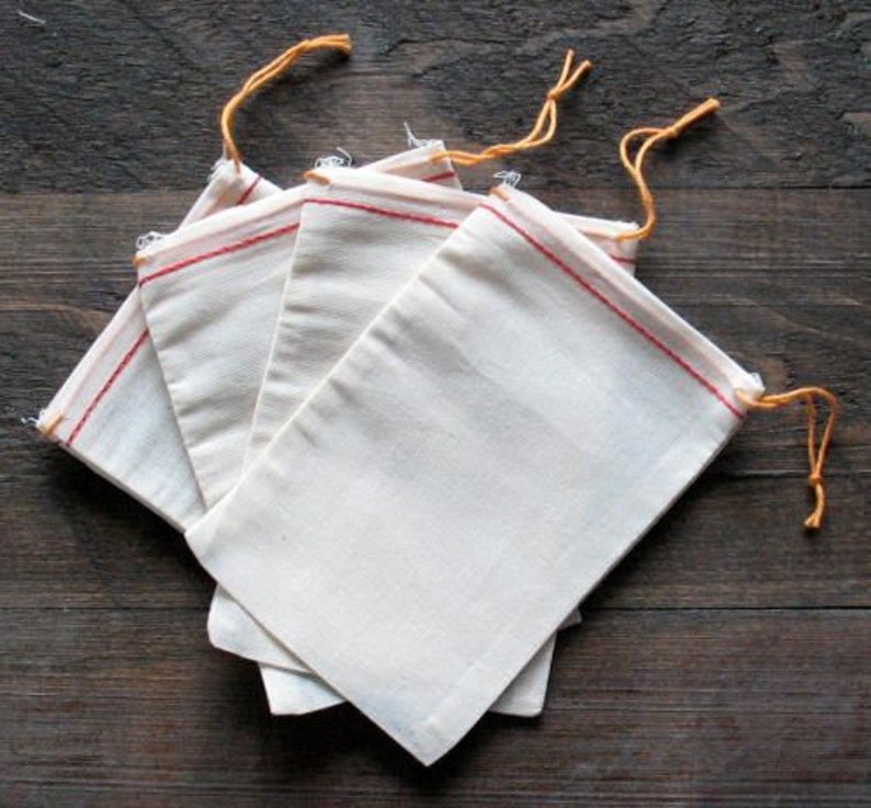 Great for Packaging Premium Quality Red Hem and Yellow Drawstring 6 x 8 Inches Cotton Muslin Bags Great Value