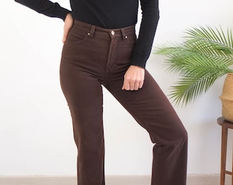 Vintage Versace brown pants, 90s Versace Couture jeans pants women, 90s high waist chocolate pants trousers, 1990s straight leg cotton pants