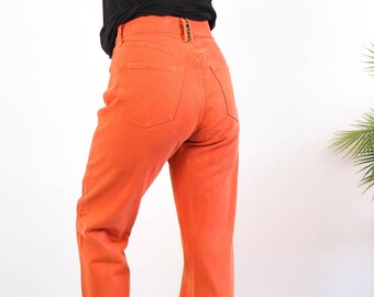 Vintage 90s orange jeans size 30", rare 90s high waist regular jeans, Vintage orange denim pants, 90s retro tapered leg fit jeans, Size M