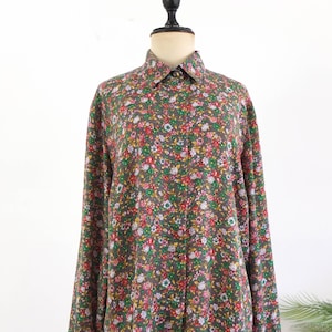 Vintage 90s floral print blouse plus size, Vintage ditsy floral button up blouse, 90s boho loose fit blouse with long sleeve, Size XL 2XL