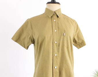 chemise boutonnée à carreaux Levis vintage des années 90, chemise verte à manches courtes pour femmes, chemise boutonnée en coton vintage, chemise à carreaux d'été des années 90, M