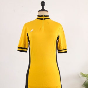 Vintage 70s yellow cycling jersey, Vintage cycling shirt, Bike jersey with pocket, 70s color block short sleeve cycling jersey, Unisex