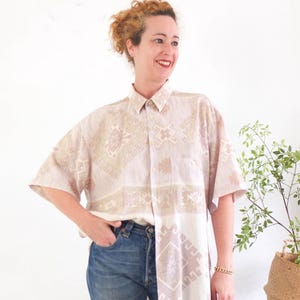 Vintage 90er Jahre Oversize Hemd, 1990er Jahre Azteken Hemd, 90er Funky Western Hemd, Retro Hemd, L XL